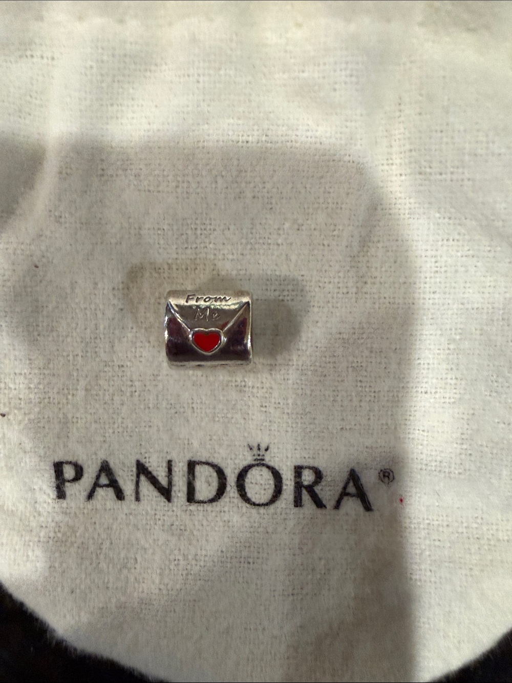Pandora Silver Envelope Charm with Red Heart (Authentic Pandora)